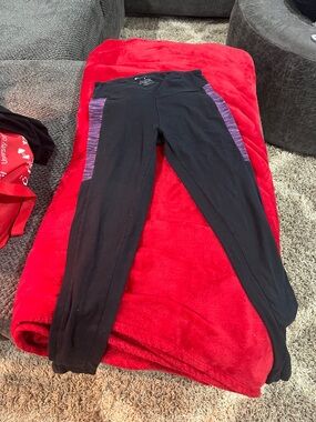 Bally Black Active Leggings with Purple Side Panels